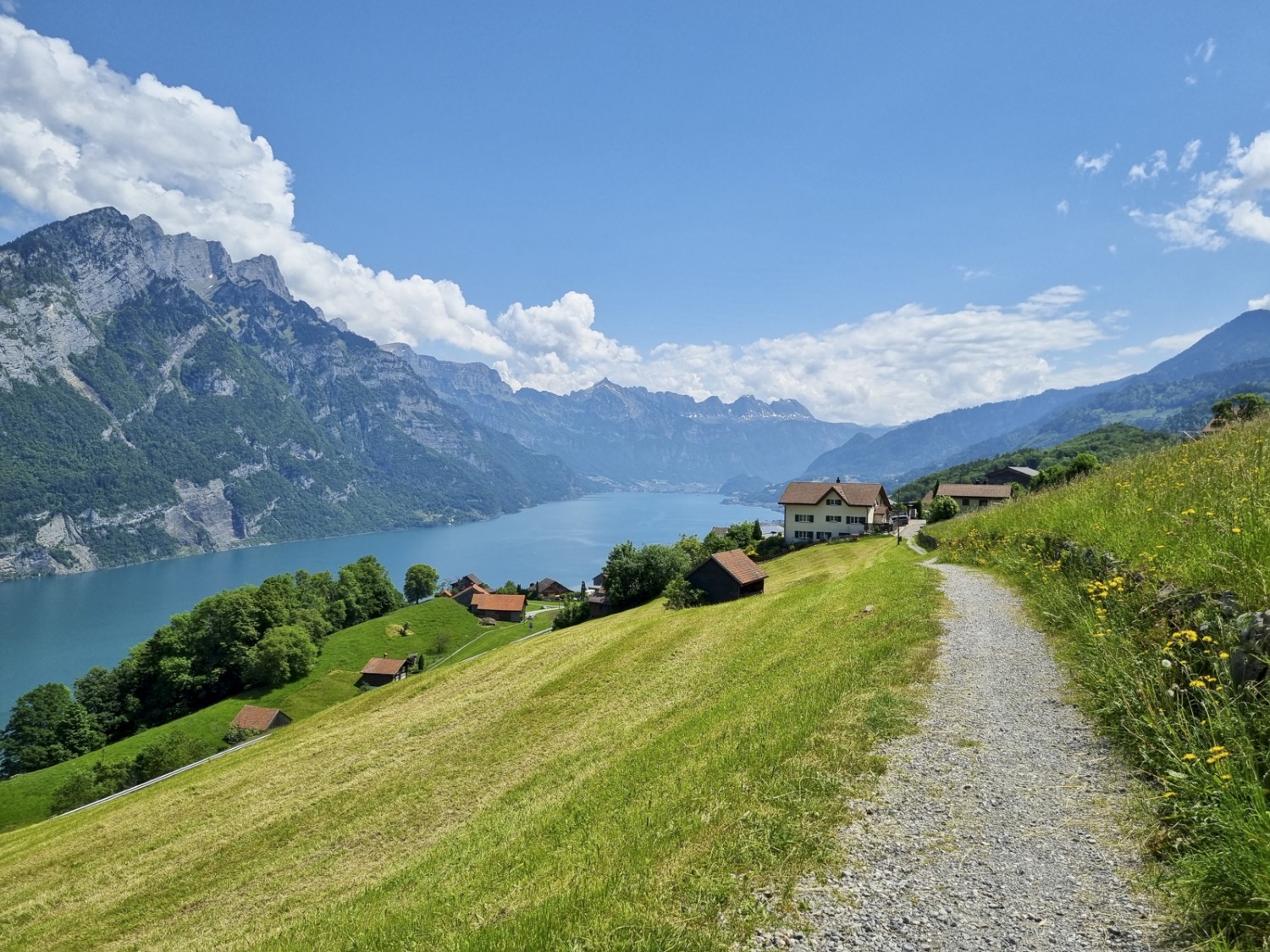 In quota sopra il lago di Walenstadt agli occhi degli escursionisti si dispiega un panorama che toglie il fiato. Foto: Simon Liechti