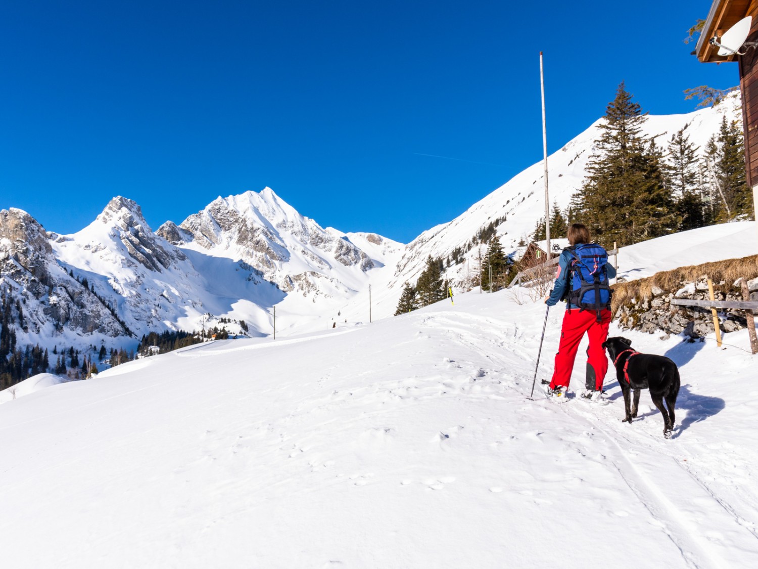 Le tour est bientôt fini: d’ici, on entend déjà l’activité fourmillante du petit domaine skiable. Photo: Franz Ulrich