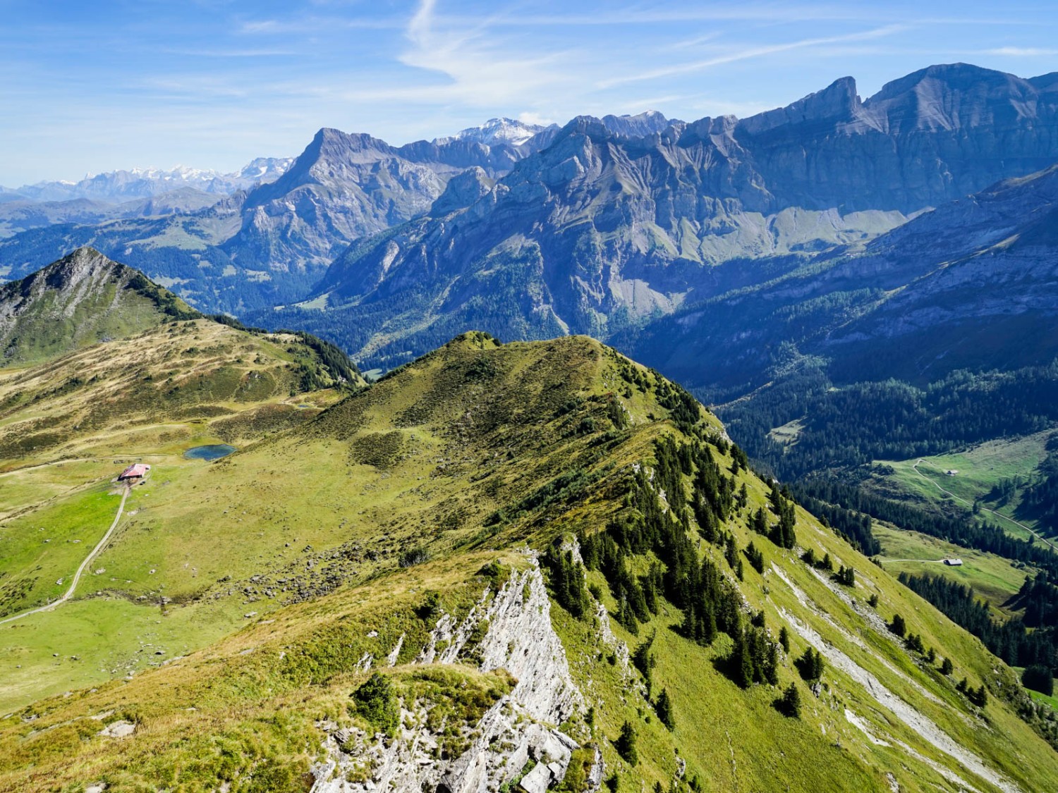 Vue depuis le sommet en direction de l’est, sur les montagnes de l’Oberland bernois. Photo: Fredy Joss