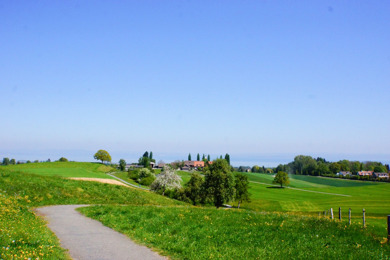 Tout en marchant, on admire régulièrement la vue sur le lac de Constance, comme ici peu avant le domaine du château de Watt. 