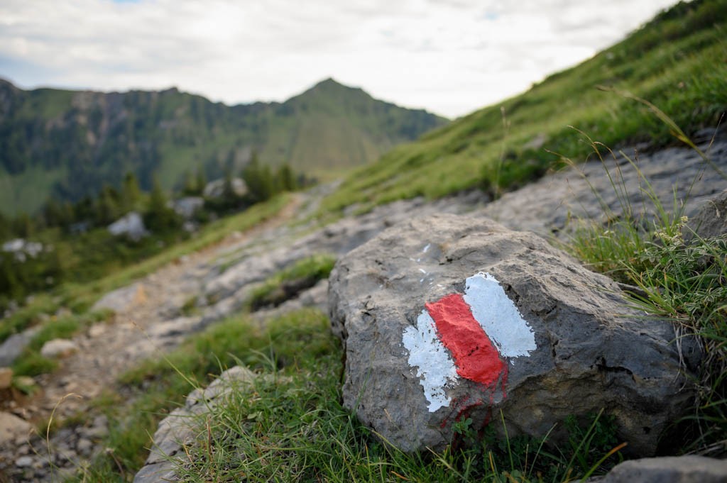 La randonnée de montagne suit toujours les balisages blanc-rouge-blanc. Photo: Jon Guler