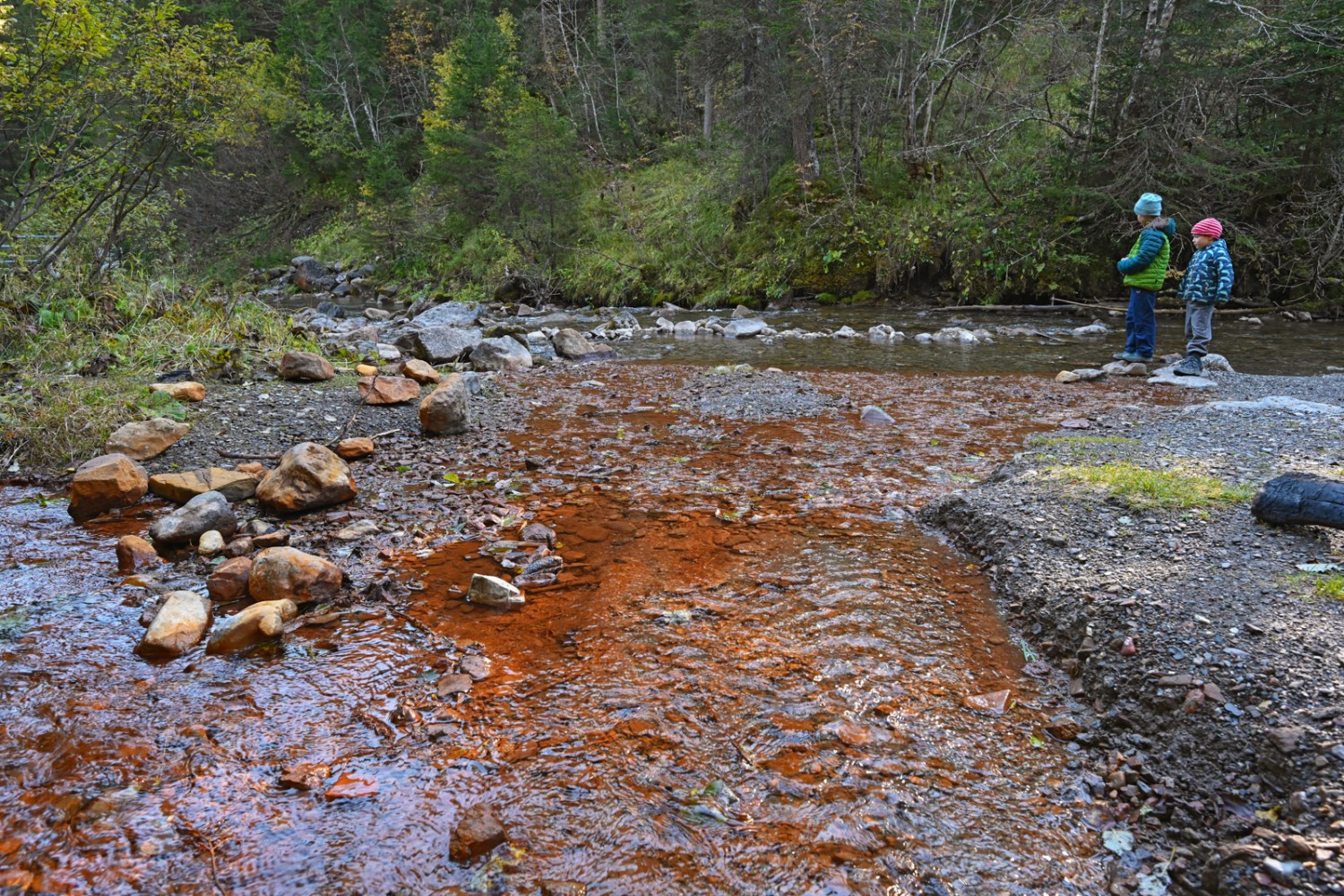 L’eau rouge se mélange à l’eau limpide de la Vièze. Photo: natur-welten.ch