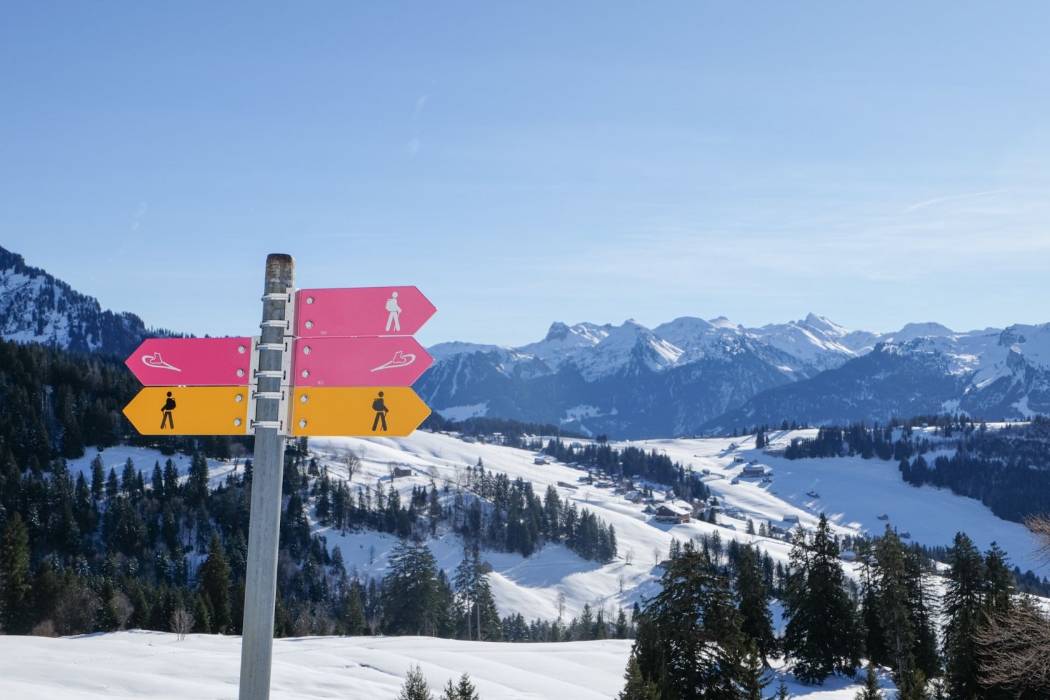 Zahlreich und aussichtsverwöhnt sind die Möglichkeiten im Winter in Amden unterwegs zu sein.