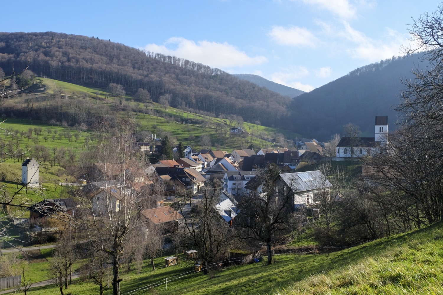 Oltigen se situe à l’arrière de la première chaîne du Jura, dans une dépression de terrain. Photo: Elsbeth Flüeler