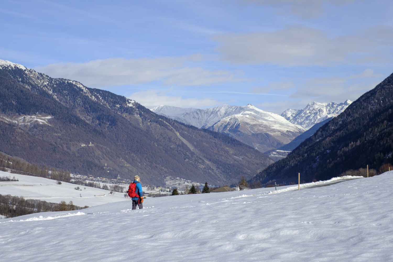 Depuis Sta. Maria, on marche en ayant sous les yeux les sommets du Tyrol du Sud, dont le Rabenkopf et le Weisskugel. Photo: Iris Kürschner