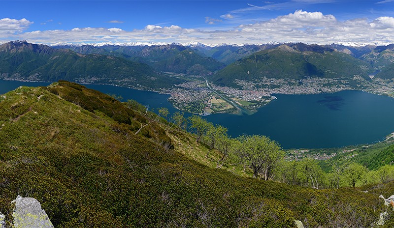 Lors de la dernière partie de la montée au Monte Gambarogno, le regard se porte sur l’imposant delta d’Ascona, non loin de Locarno. Photo: natur-welten.ch