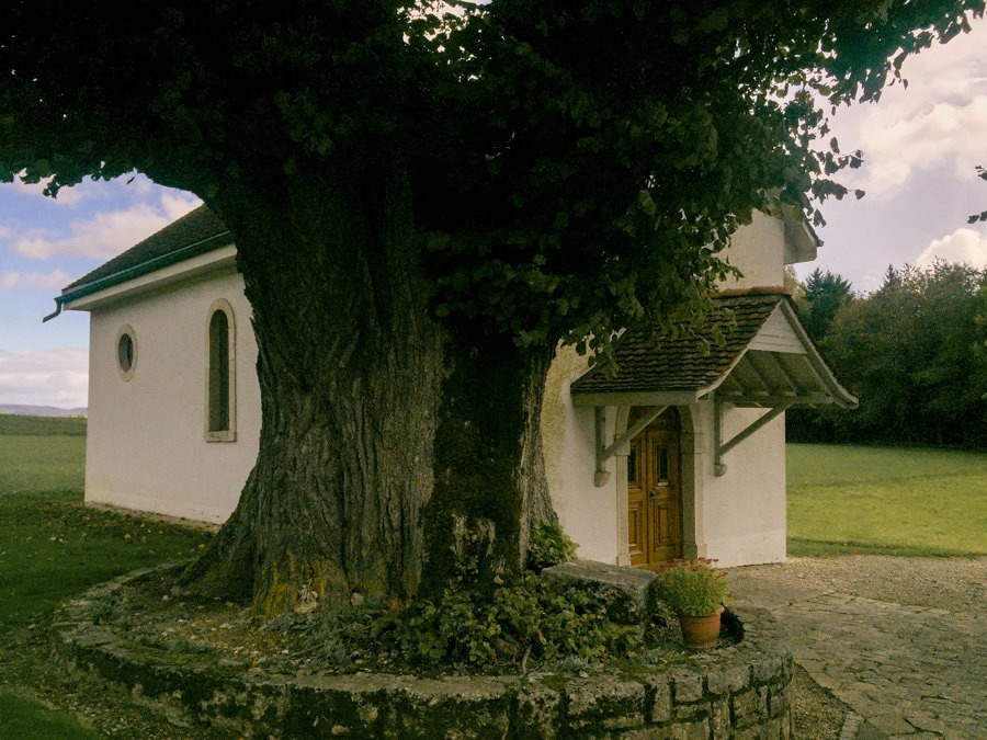 La chapelle de St-Imier, bordée de tilleuls centenaires. Photo: Vera In-Albon