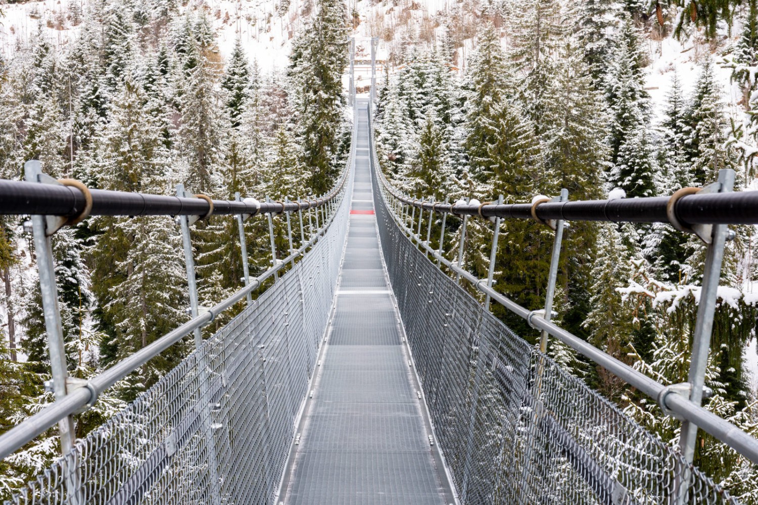 Le pont suspendu de 374 mètres de long a été construit en 2010. Photo: Franz Ulrich