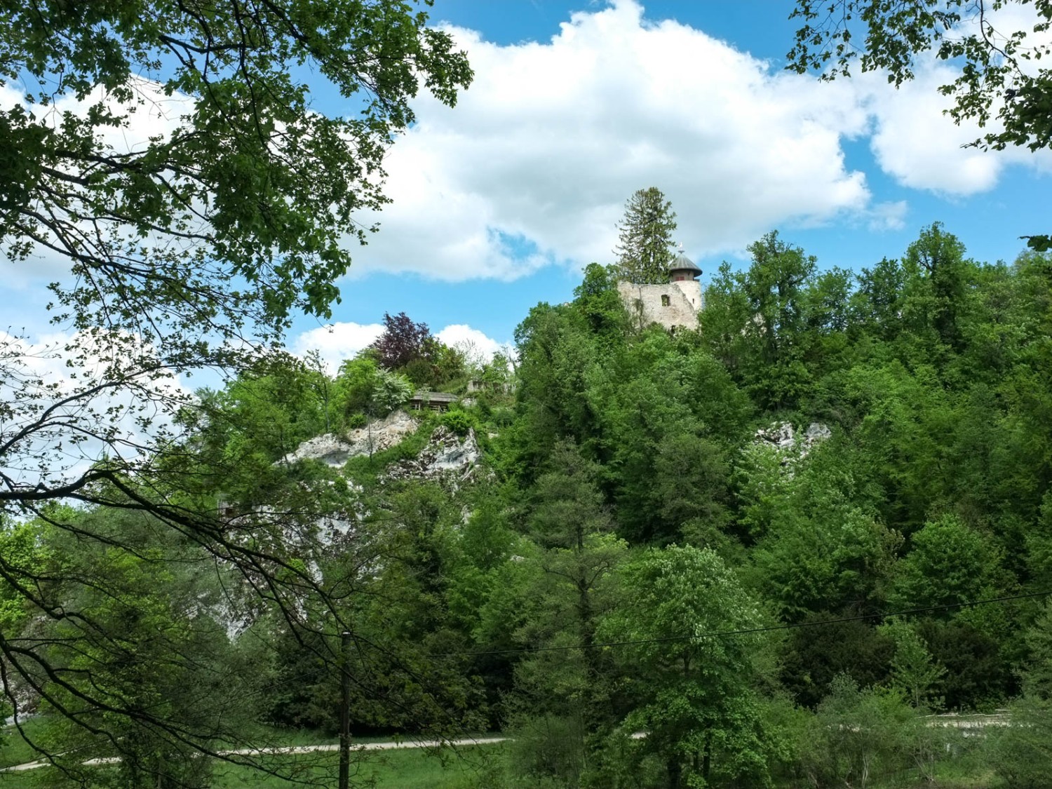 Un autre château, celui de Birseck, que l’on aperçoit du chemin de randonnée. Photo: Claudia Peter
