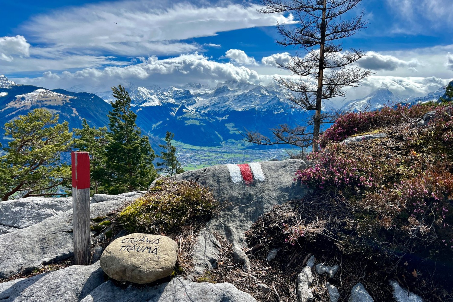De catégorie T2, le chemin est balisé en blanc-rouge-blanc.