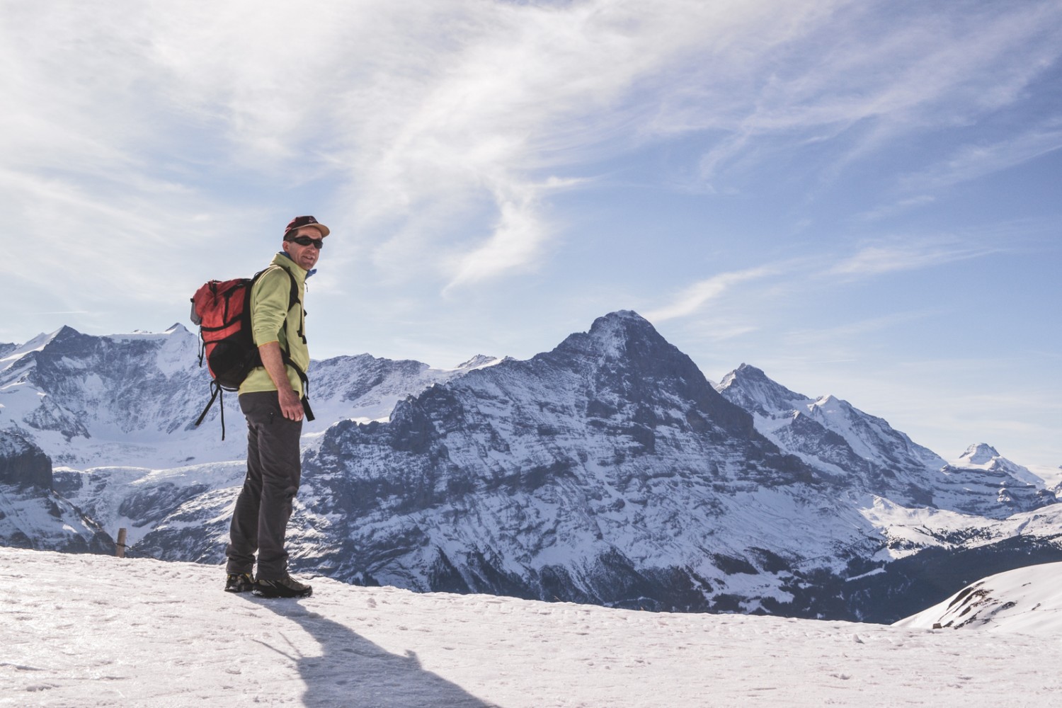 Devant l’impressionnante paroi nord de l’Eiger. Photo: Sabine Joss