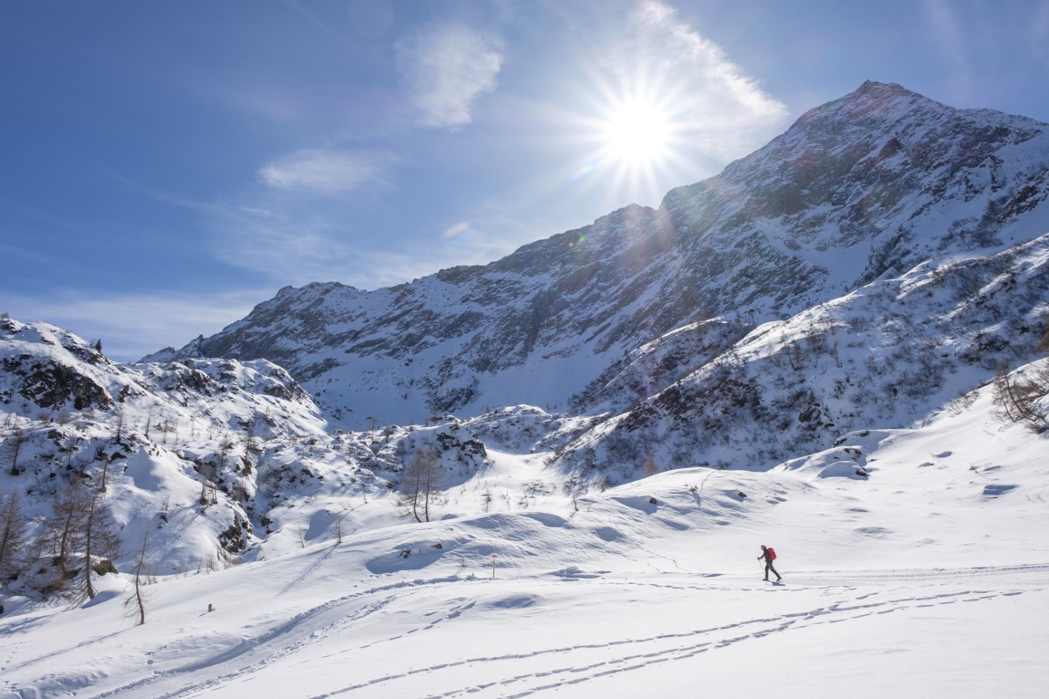 Le chemin de randonnée hivernale fait un détour par le tranquille Val Pozzuolo. Photo: Iris Kürschner