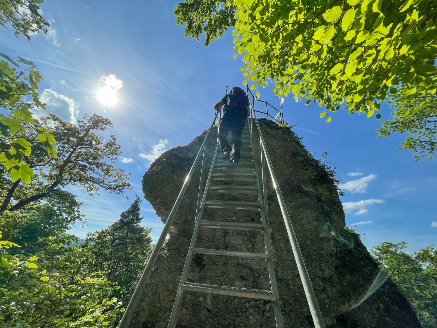 Una scala porta in cima alla roccia di Giacobbe (Jakobsfelsen). Foto: Vera In-Albon