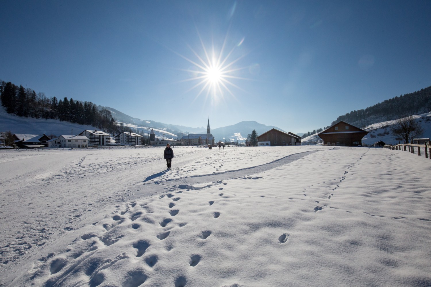 De Rothenthurm, un chemin de randonnée hivernale mène à Steinstoss. Photos: Daniel Fleuti