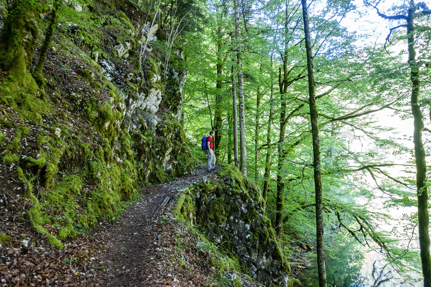 Longer le Doubs, c’est aussi passer par des parois rocheuses abruptes, réservées aux personnes non sujettes au vertige.