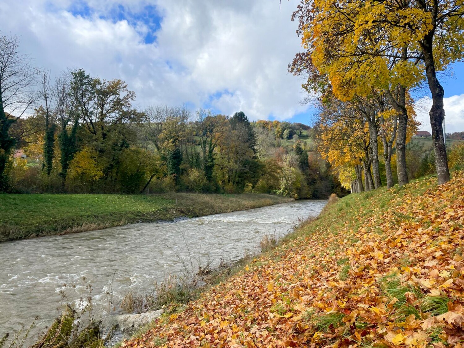 On marche jusqu’à Moudon le long de la Broye.