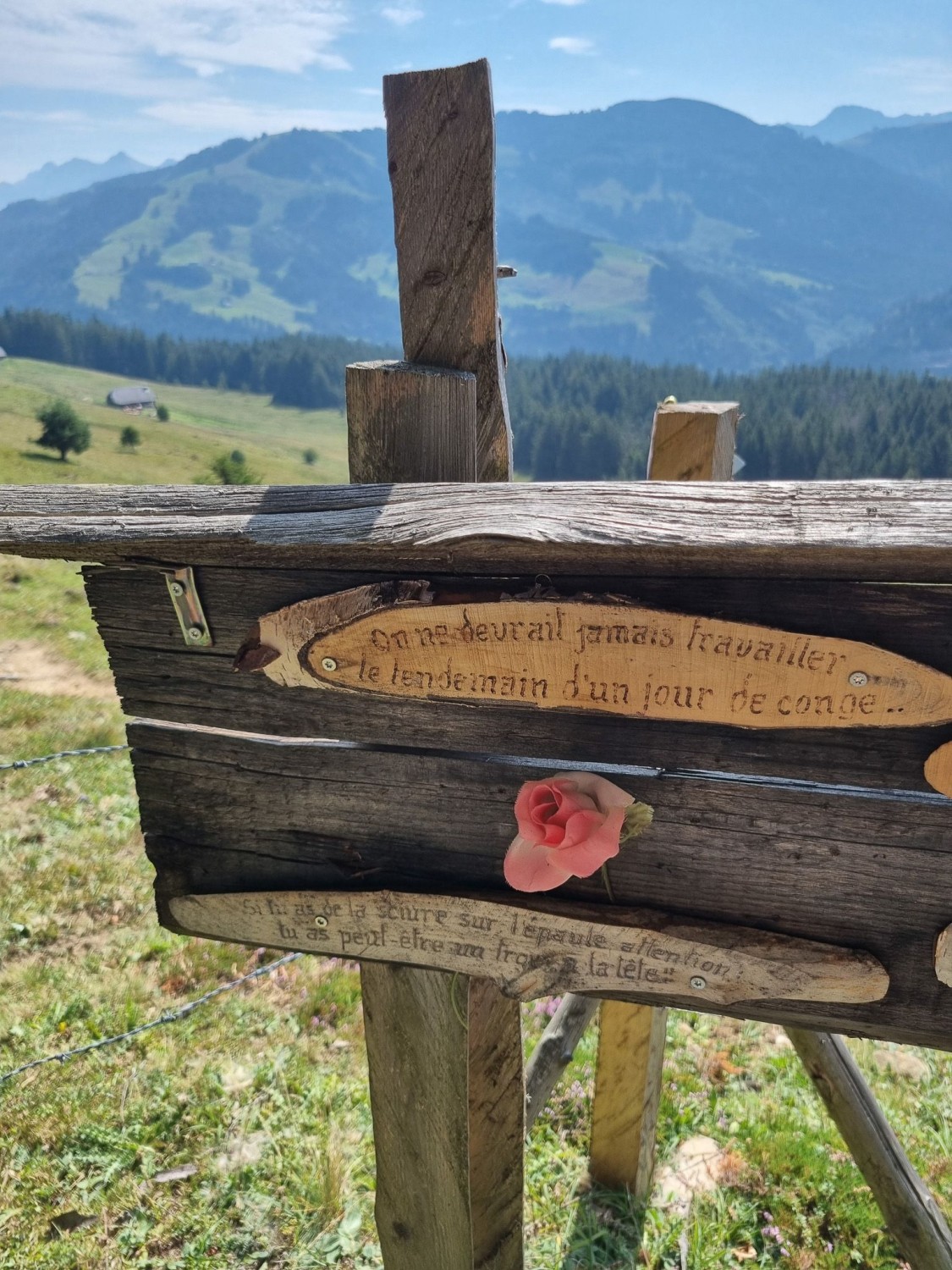 Weise Worte begleiten den Blick von der Muschenegg aus.