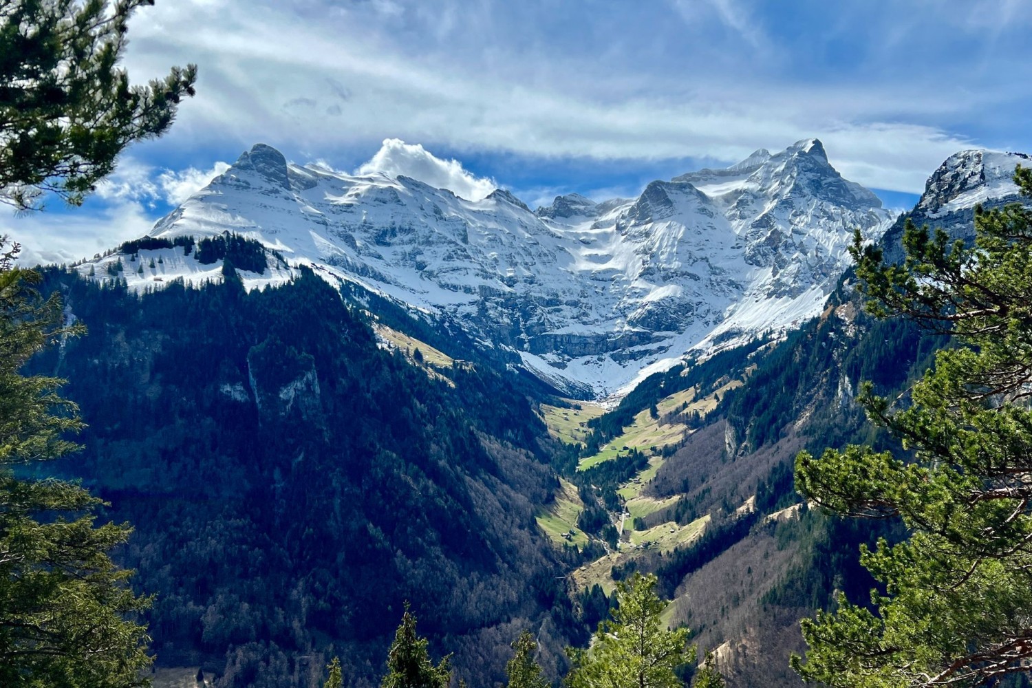 Auf dem Gratweg sieht man die Urner Gipfel, vom Gitschen (links) bis zum Schlieren (rechts), mit Brunnistock und Urirotstock dazwischen.