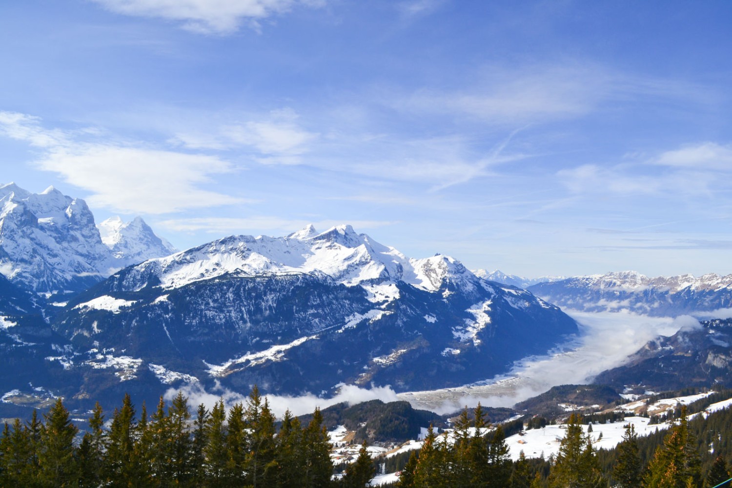 La brume recouvre encore le lac de Brienz.