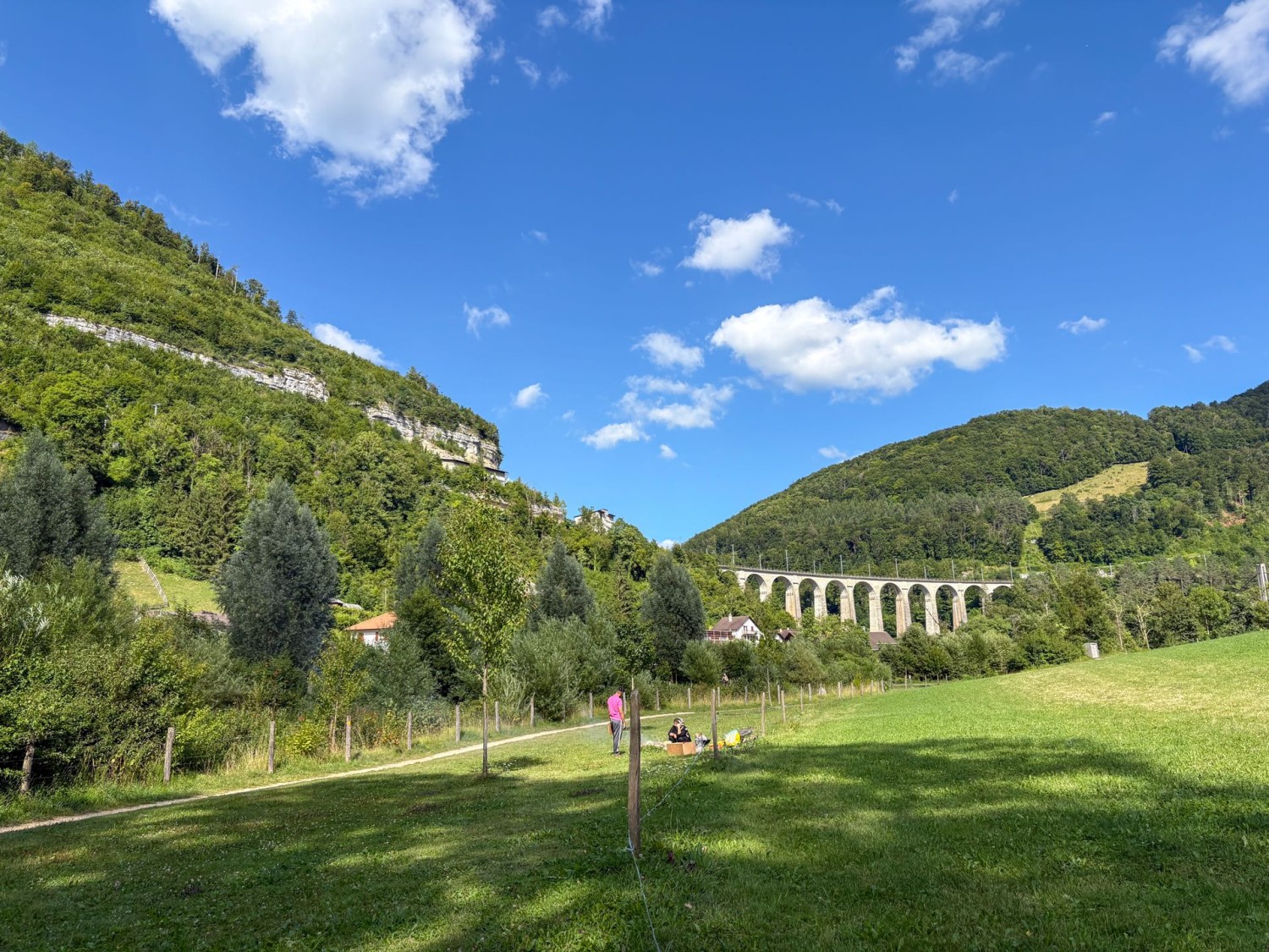Blick zurück auf das imposante Viadukt Combe Maran.